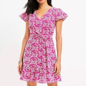 LOFT eyelet belted dress, hot pink